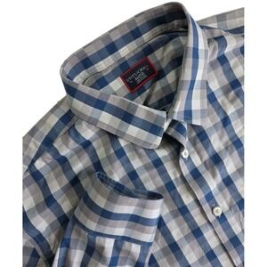 UNTUCKit Mens XL Blue Grey Plaid Wrinkle Free Cotton Button Down Shirt
